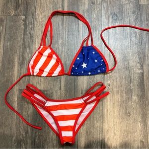 Women’s American Flag Bikini Bathing Suit Scrunch Bootie Size S